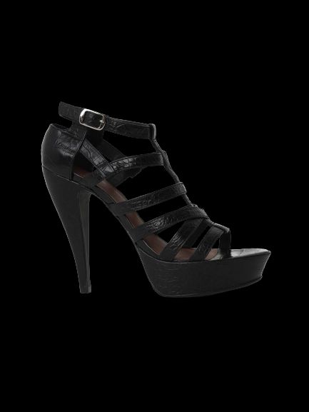 Elizabeth and James Black Leather High-Heeled Platform Sandals Size 37.5