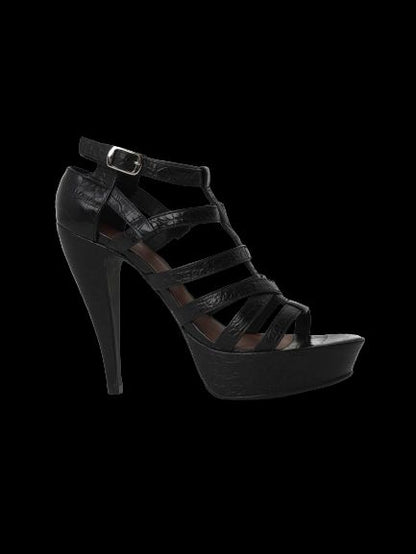 Elizabeth and James Black Leather High-Heeled Platform Sandals Size 37.5