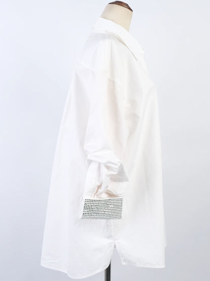 Excellent Alexander Wang White Cotton Collared Shirt with Embellished Cuffs