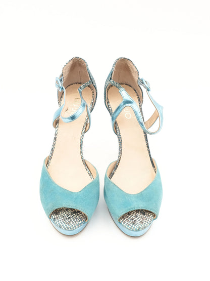 Excellent Liu Jo Blue Leather High-Heeled Peep Toe Shoes Size 39