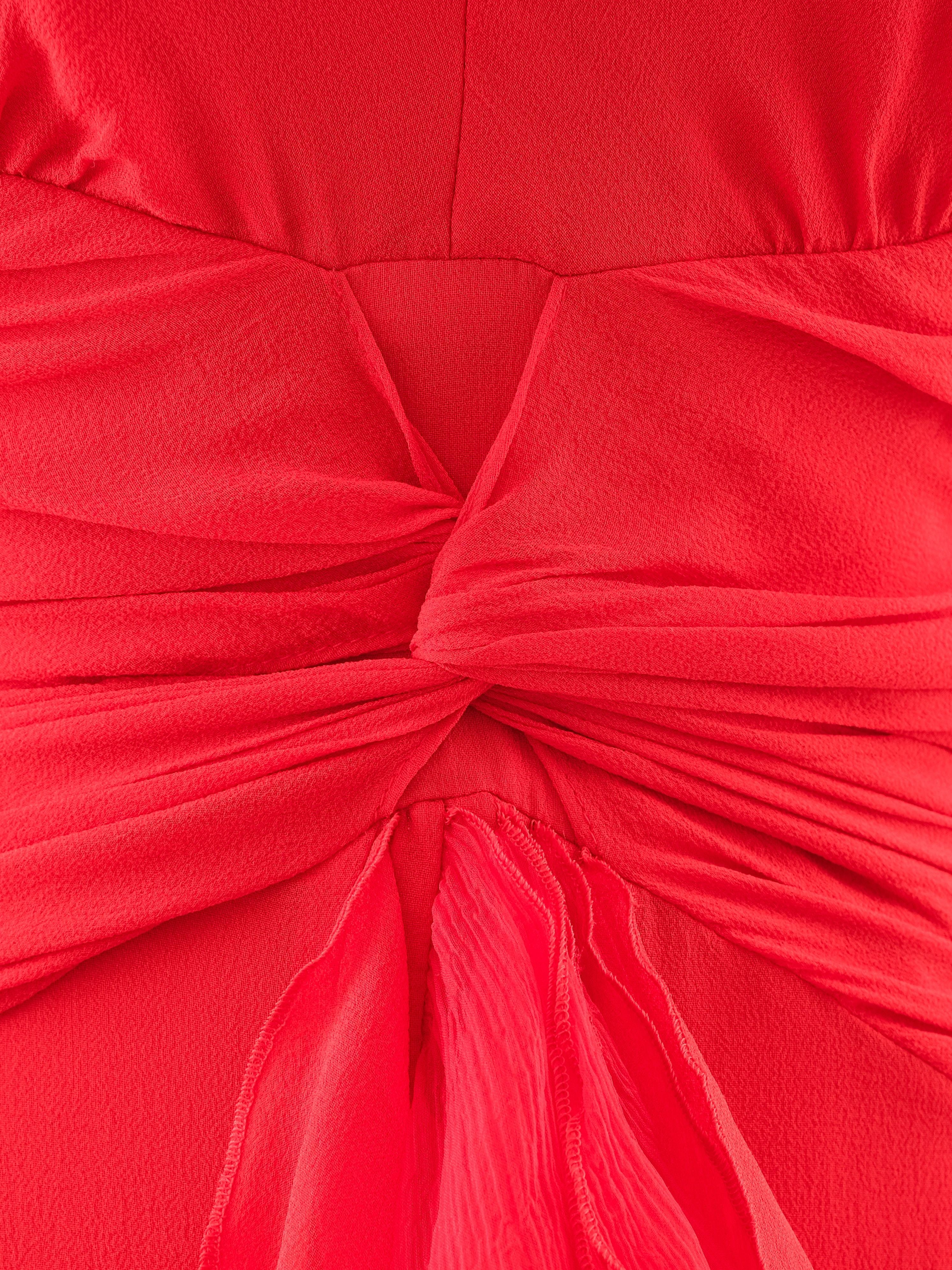 Excellent Luisa Spagnoli Red Silk Evening Gown Size L Halter Neck