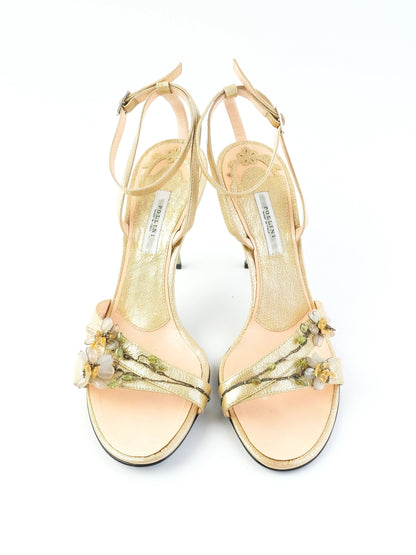 Perfect Pollini Yellow Leather High-Heeled Sandals Size 38