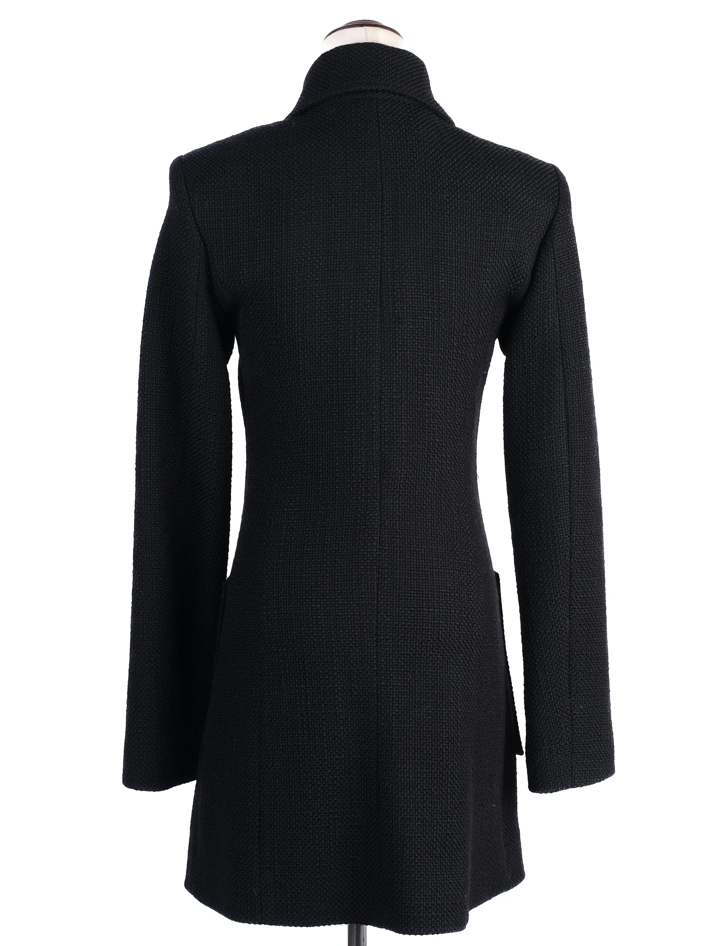 Excellent Anne Fontaine Black Wool Coat with Floral Embellishments