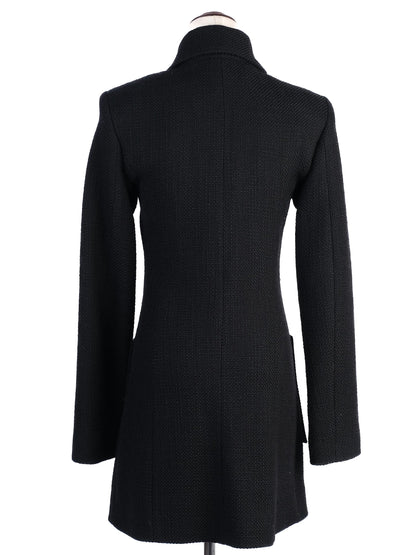 Excellent Anne Fontaine Black Wool Coat with Floral Embellishments