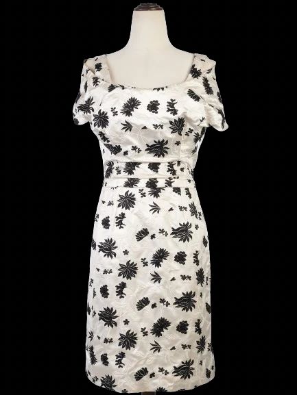 Excellent Balenciaga Cream Floral Silk Dress Size L