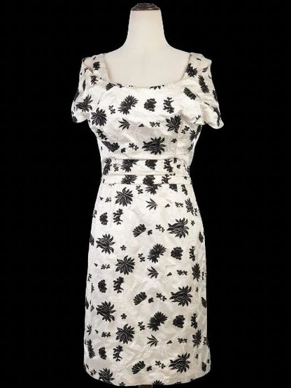 Excellent Balenciaga Cream Floral Silk Dress Size L