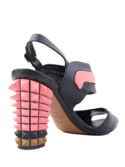 Excellent Fendi High-Heeled Sandals Black Leather Size 39.5