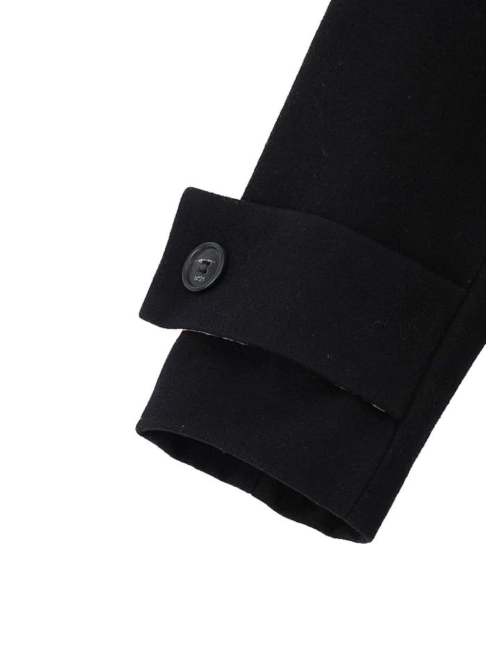 Excellent N21 Black Wool Coat with Pink Faux Fur Collar, Size XL