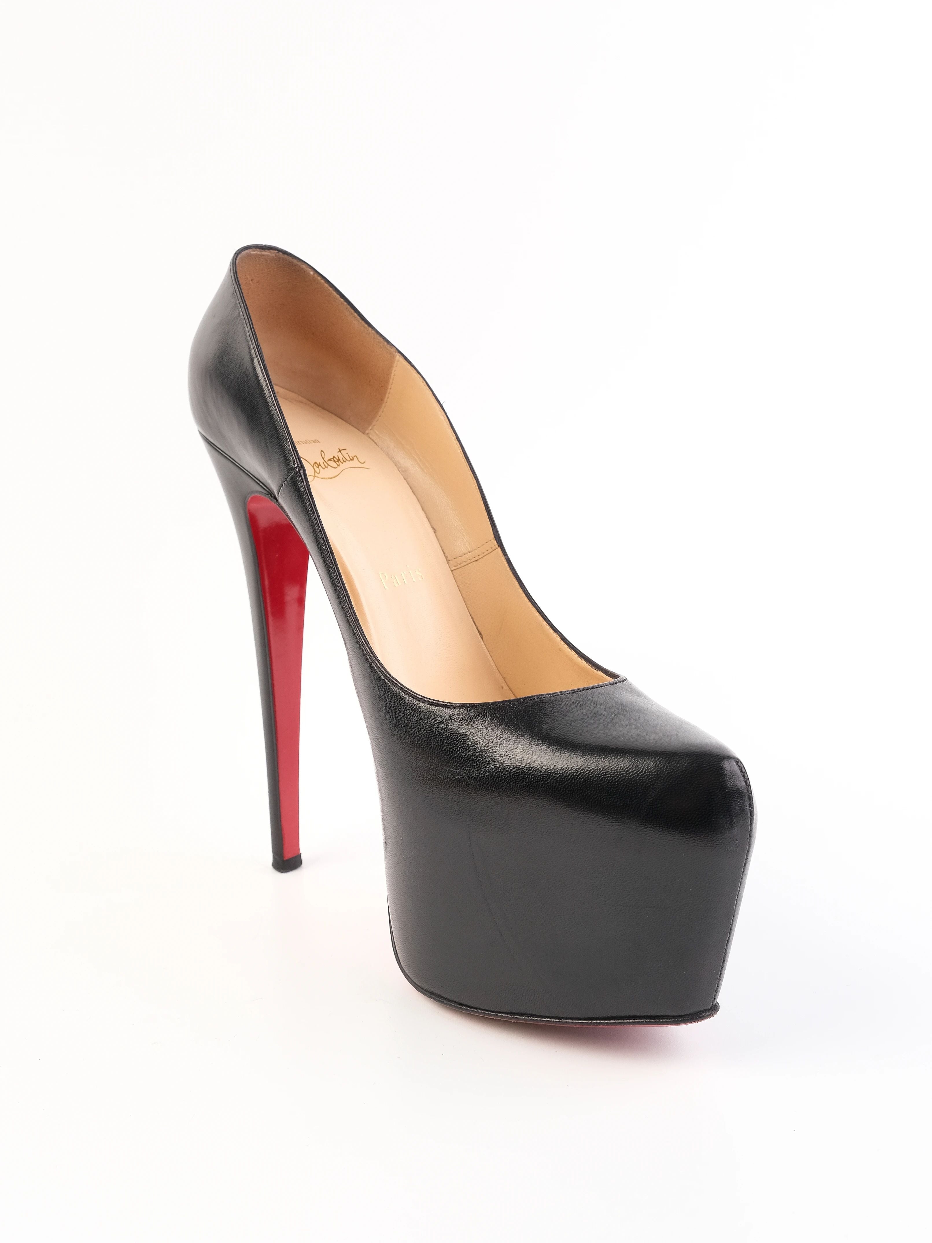 Christian Louboutin Black Leather High-Heeled Platform Pumps Size 38