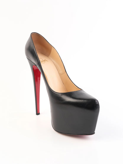 Christian Louboutin Black Leather High-Heeled Platform Pumps Size 38