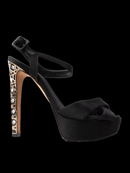 Excellent Dior Black High-Heeled Sandals Size 36.5 with Jewels
