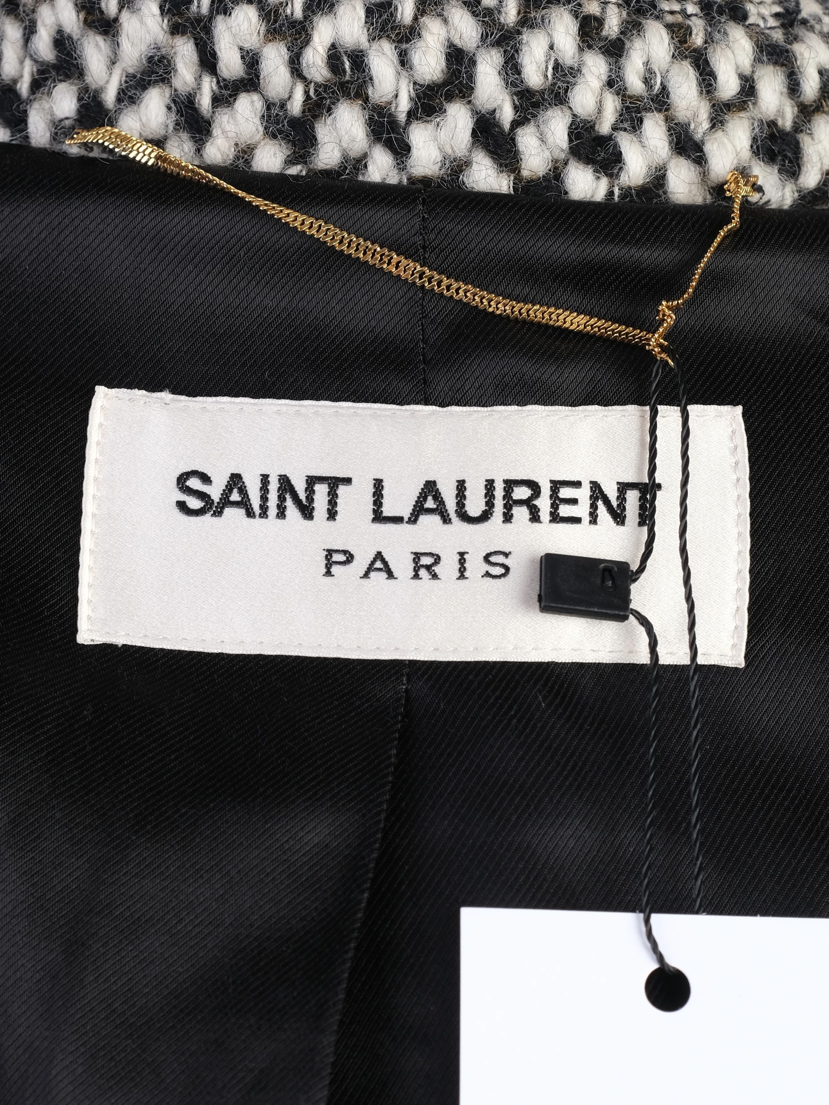 Excellent Saint Laurent Gray Wool Coat XS with Textured Pattern