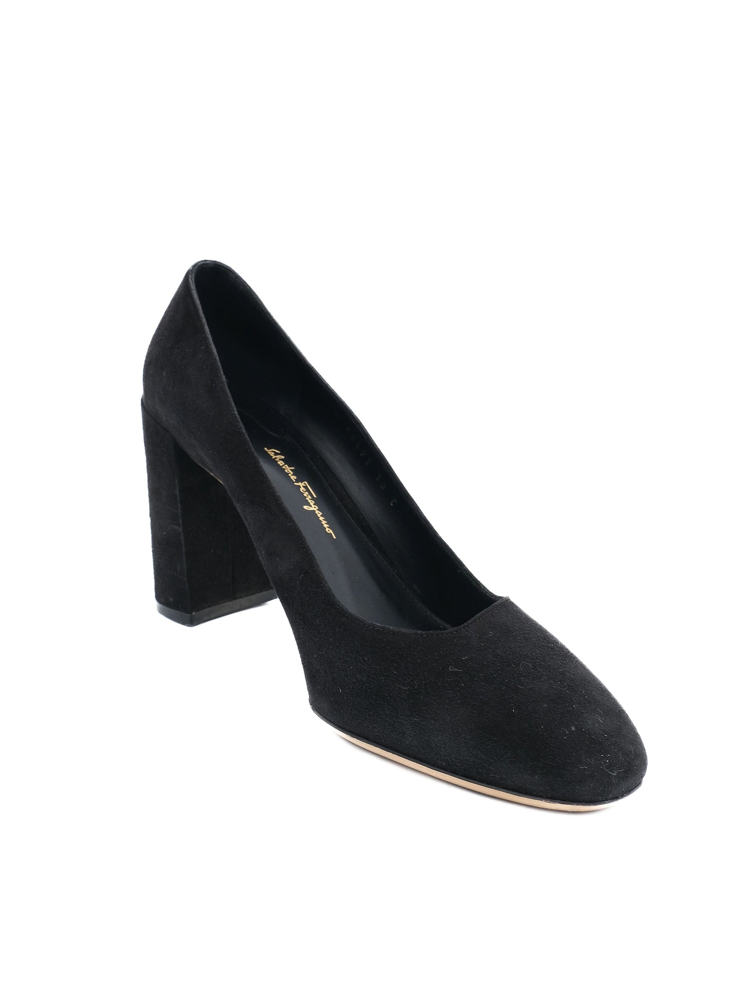Excellent Salvatore Ferragamo Black Suede Block-Heeled Pumps Size 40