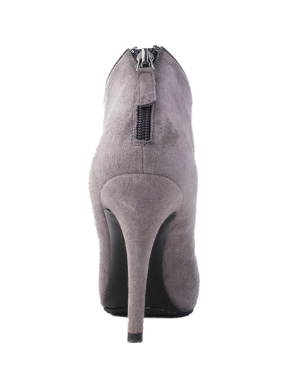 Excellent Chanel Gray Leather High-Heeled Ankle Boots Size 40