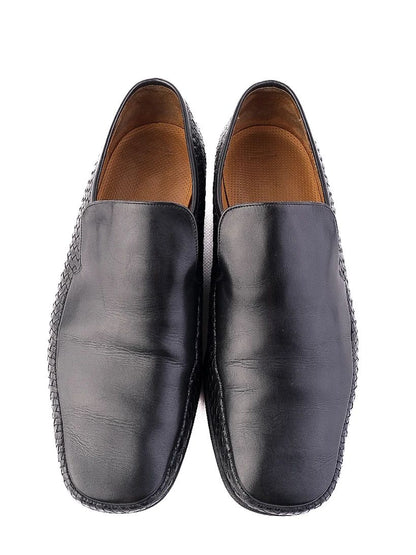 Excellent Bally Black Woven Leather Loafers Size 39 for Men
