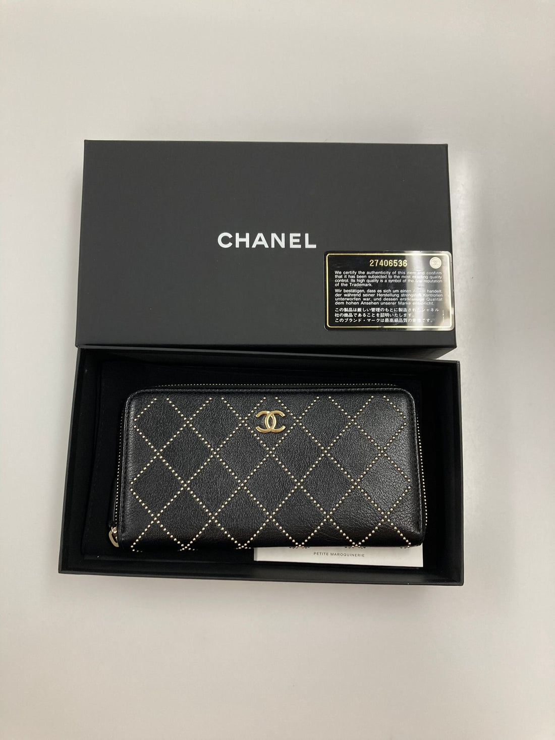 Chanel Studs Zip Wallet Black, Leather