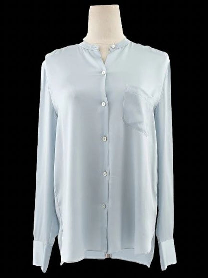 Excellent Vince Blue Silk Long Sleeve Blouse with Pocket