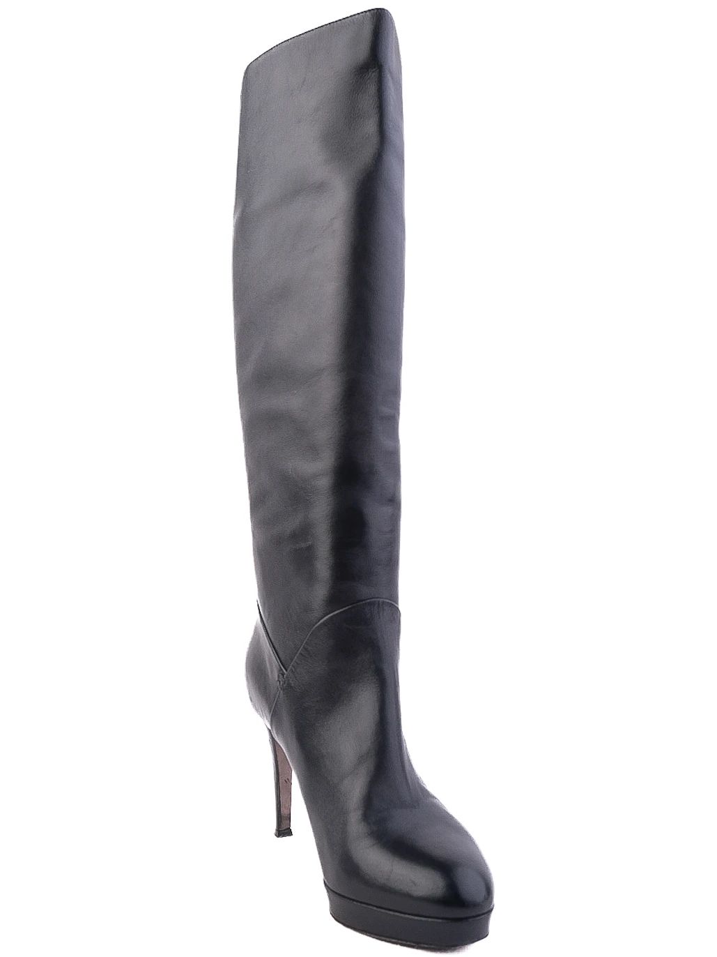 Excellent Prada Black Leather Knee-High Heeled Boots Size 37.5