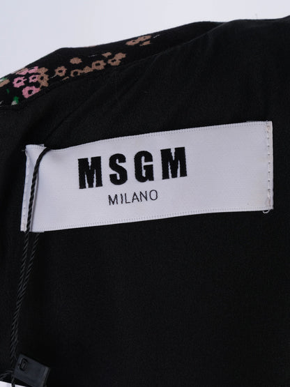 Excellent MSGM Black Floral Dress with Feather Embellishments Size XL