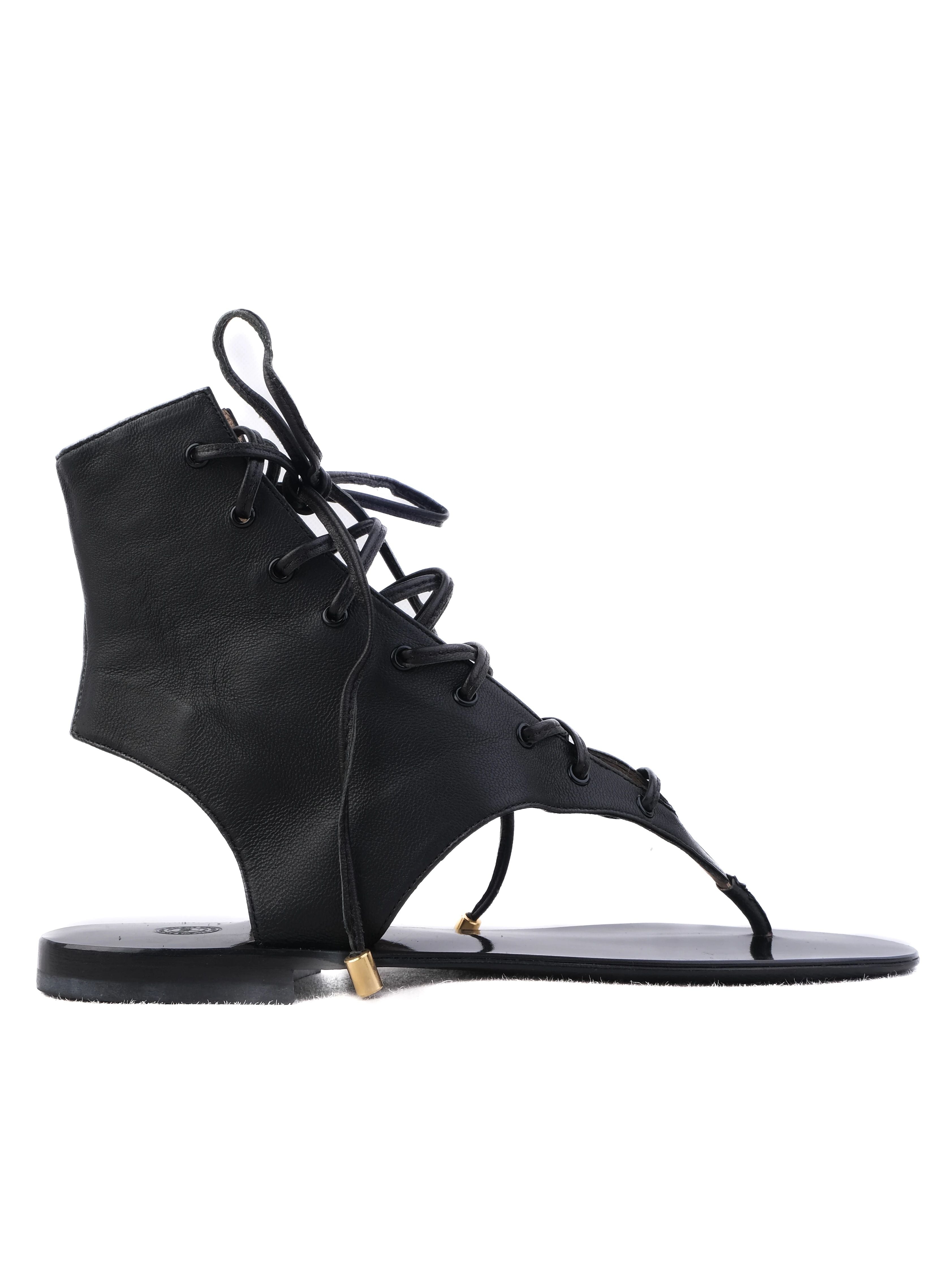 NEW By Malene Birger Black Leather Lace-Up Sandals Size 38