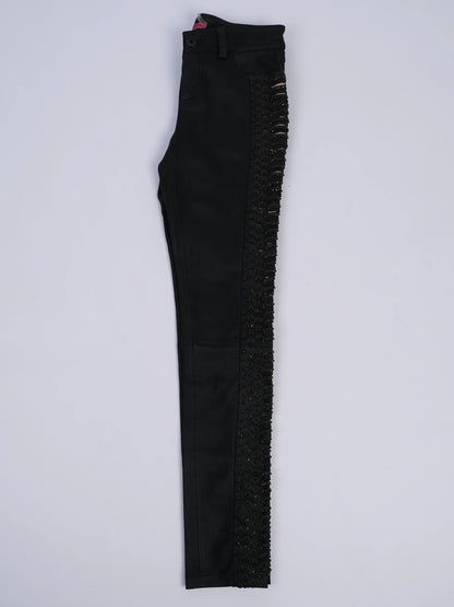 NEW Alice+Olivia Black Leather Pants with Beadwork Size M