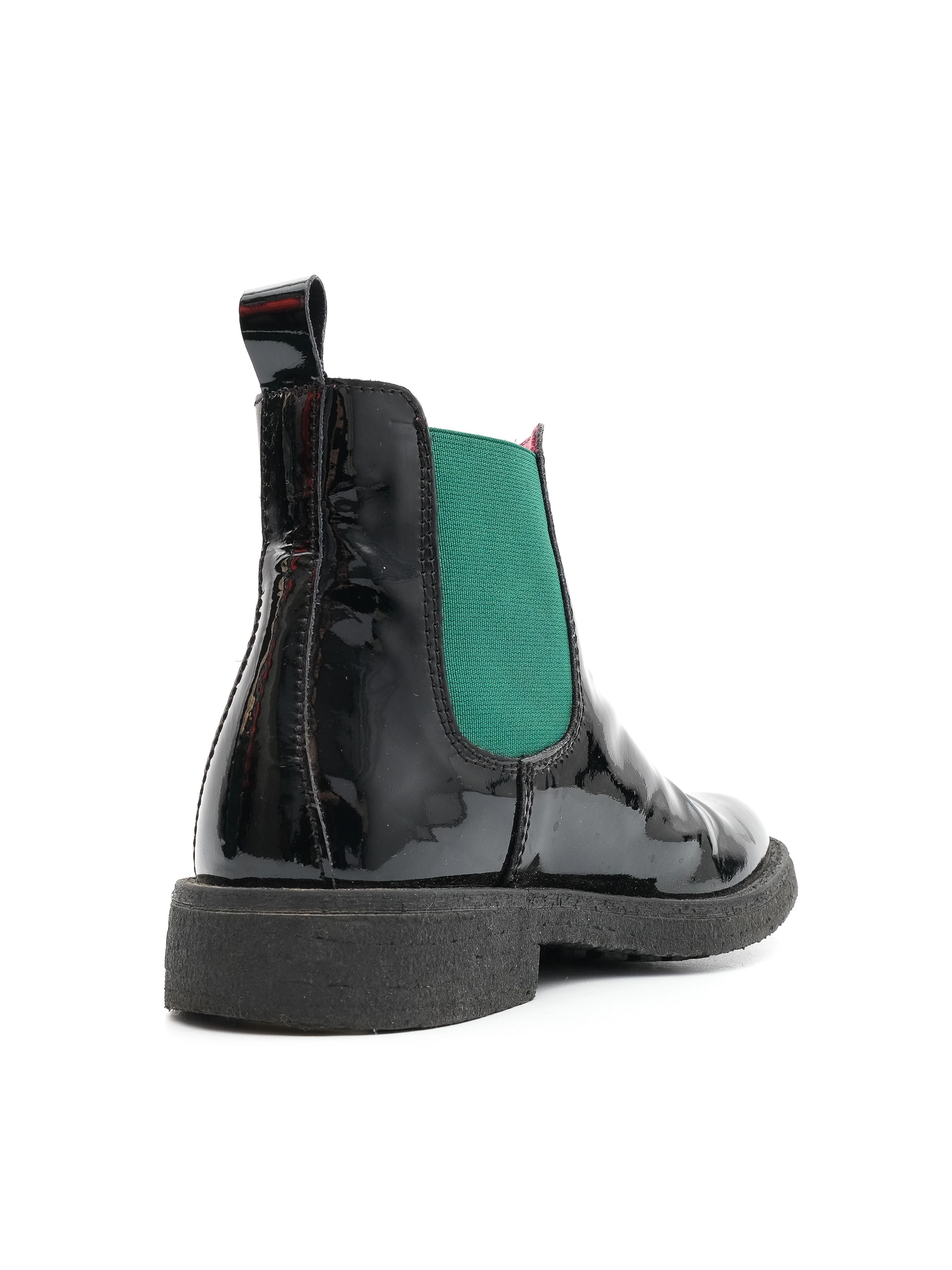 Perfect Black Leather Chelsea Boots for Kids with Green Elastic Panels
