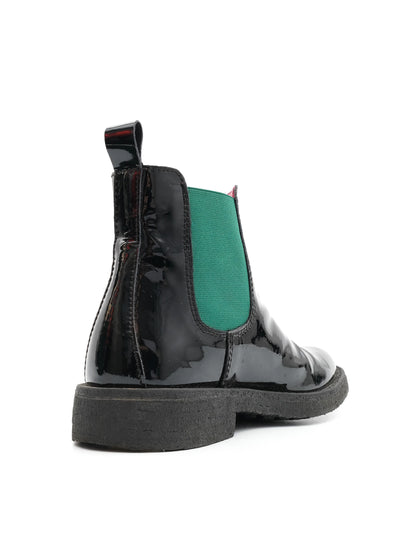 Perfect Black Leather Chelsea Boots for Kids with Green Elastic Panels
