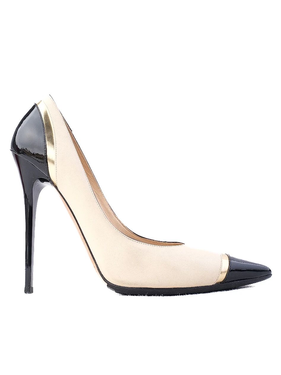 Excellent Jimmy Choo High-Heeled Shoes Black Beige Leather Size 39