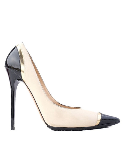 Excellent Jimmy Choo High-Heeled Shoes Black Beige Leather Size 39