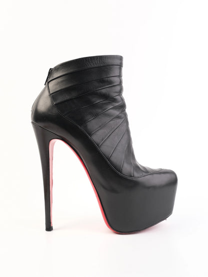 Excellent Christian Louboutin Black Leather Ankle Boots Size 38