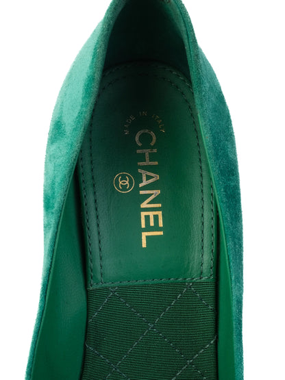 EXCELLENT Chanel Green Suede Leather High-Heeled Shoes Size 37