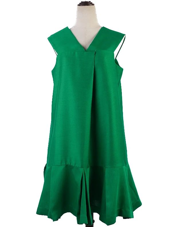 Excellent Paper London Green V-Neck Sleeveless Dress in Viscose