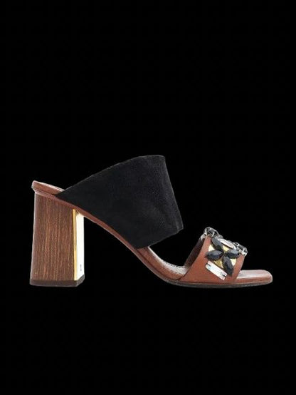 Excellent Louis Vuitton Black Suede Block-Heeled Sandals Size 36.5