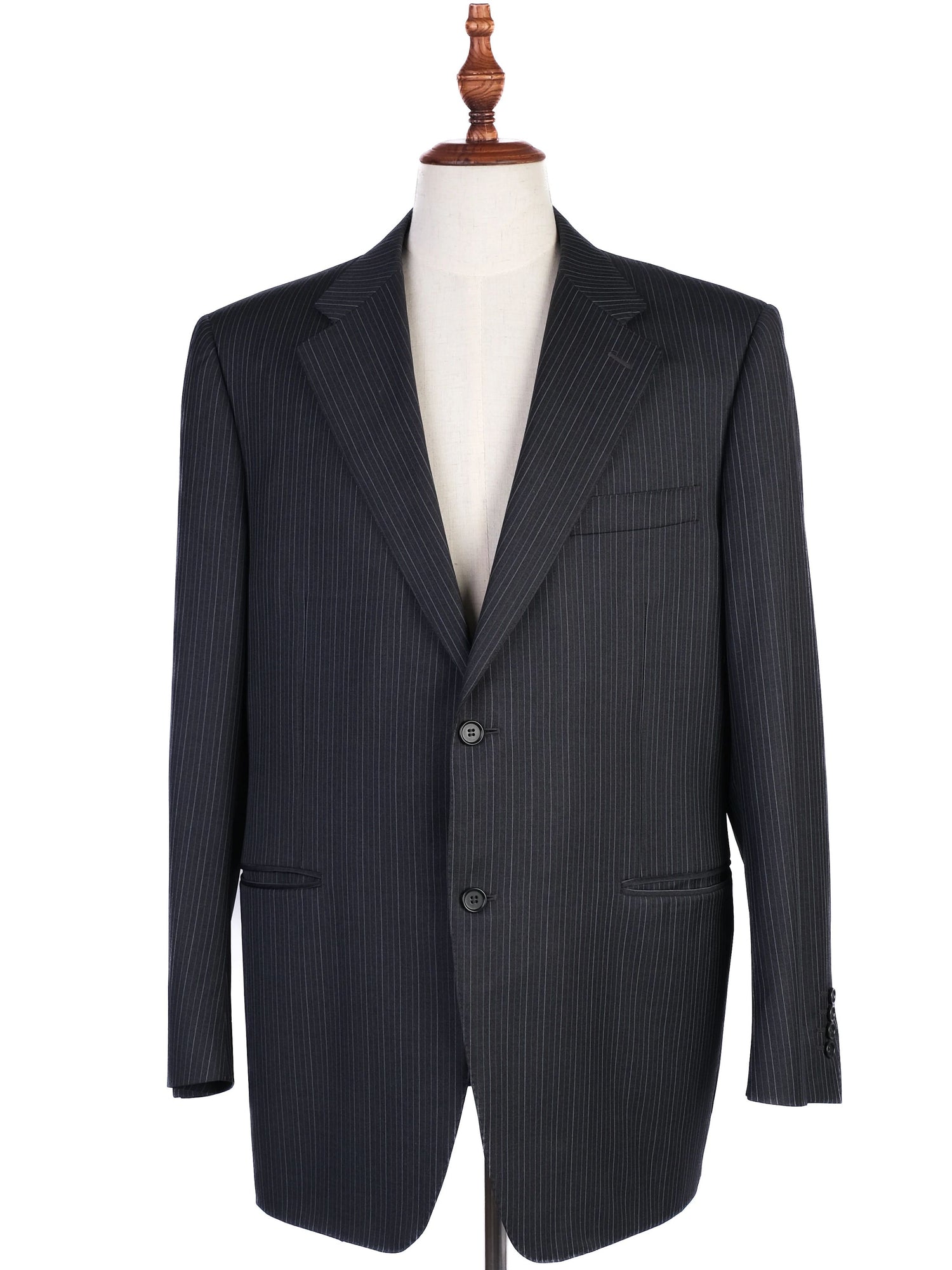 Excellent Canali Black Wool Suit Jacket Men Size XXL Pinstripe