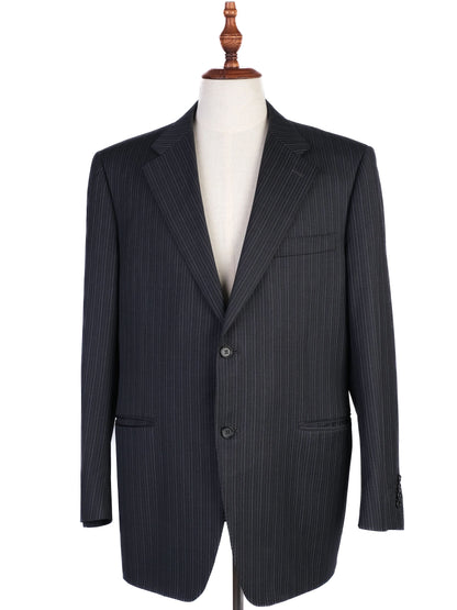 Excellent Canali Black Wool Suit Jacket Men Size XXL Pinstripe