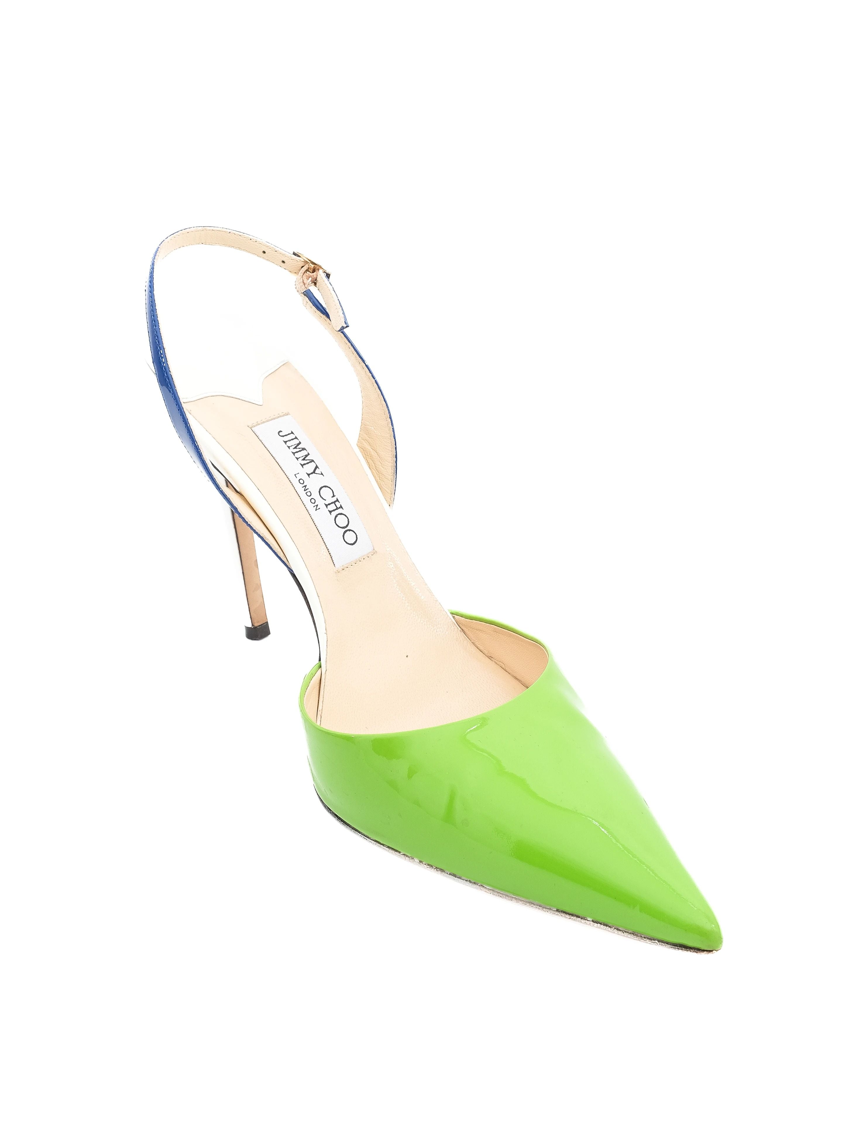 Jimmy Choo Green Leather Slingback High-Heeled Shoes Size 40.5