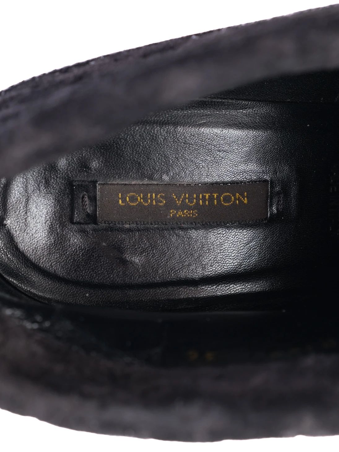 Excellent Louis Vuitton Black Suede Wedge Ankle Boots Size N/A