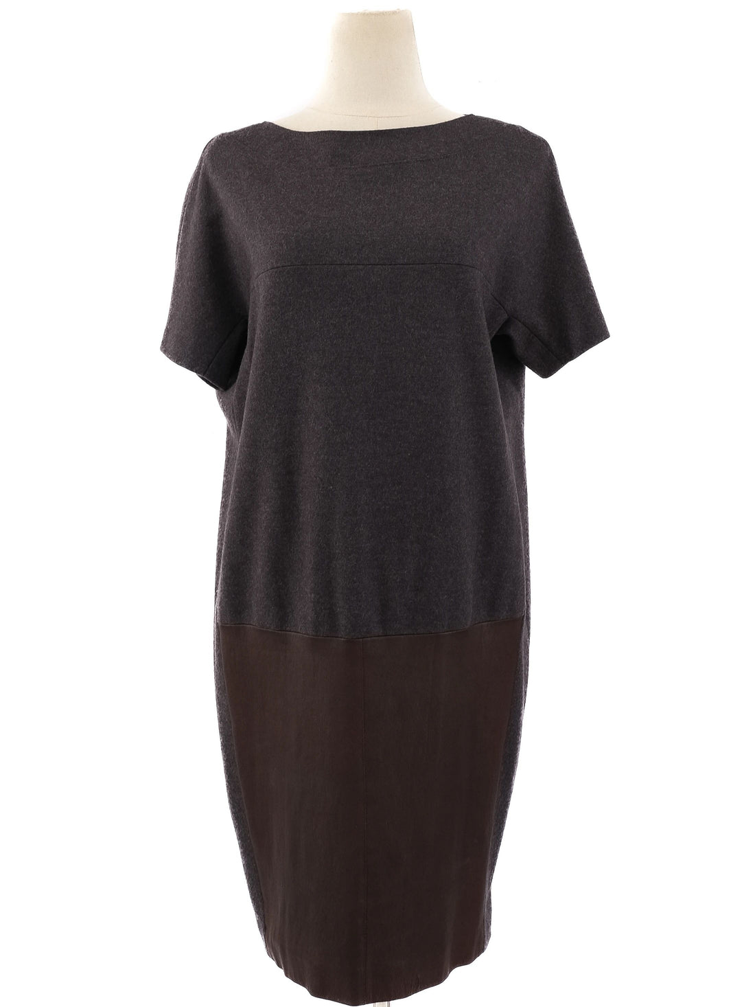 Perfect Brunello Cucinelli Gray Wool Dress Size L Color-Block Design