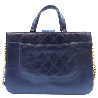 Chanel Matelasse Coco Mark Shoulder Handbag Calfskin Blue Gold Metal