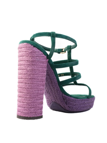 Perfect Yves Saint Laurent Green Leather High-Heeled Sandals Size 38