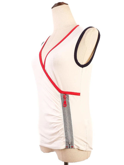 Excellent Clips White Cotton Sleeveless Top with Wrap Design