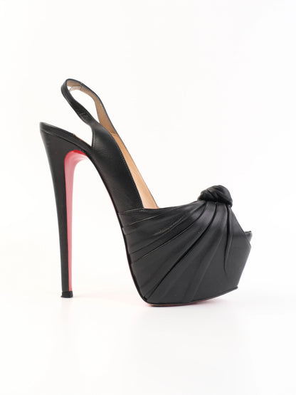 Excellent Christian Louboutin Black Peep-Toe Slingback Heels Size 38
