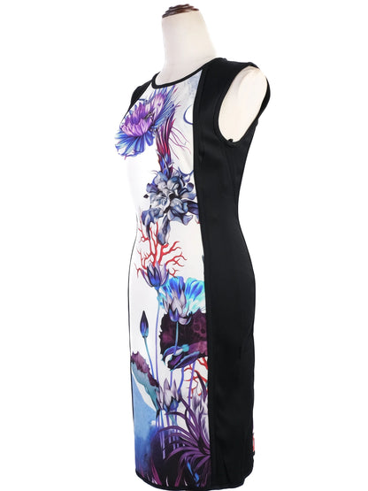 Excellent Roberto Cavalli Bodycon Dress M Floral Design Nylon