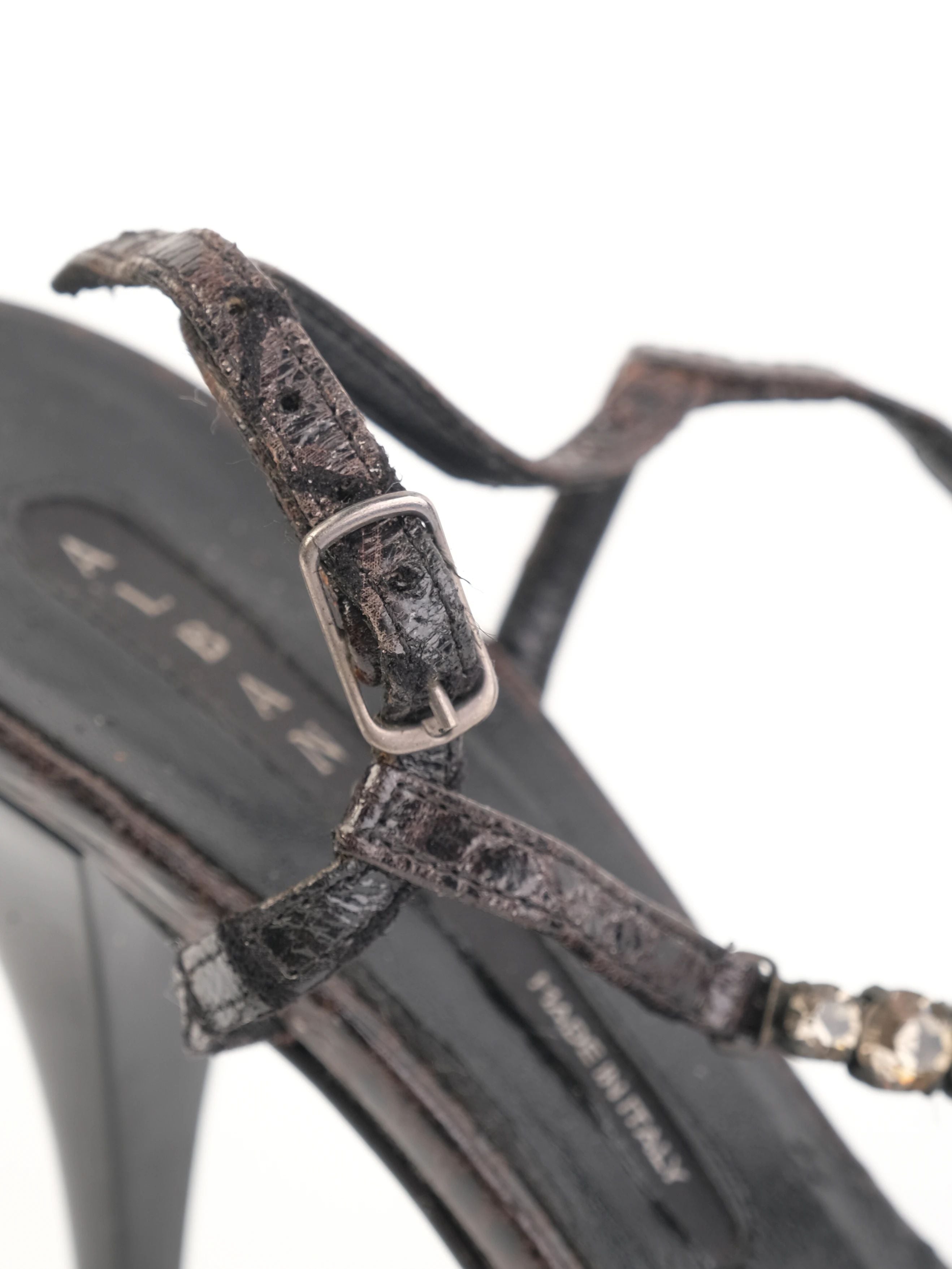 Good Albano Black Leather High-Heeled Sandals Size 38