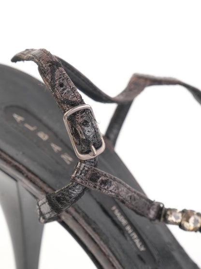 Good Albano Black Leather High-Heeled Sandals Size 38