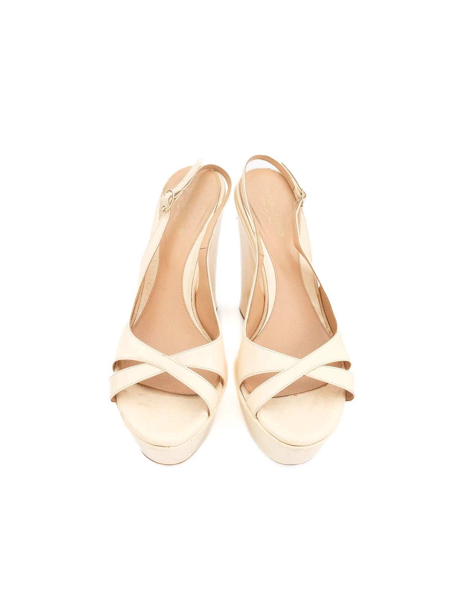 Good Sergio Rossi Yellow Leather Wedge Sandals Size 38 Women