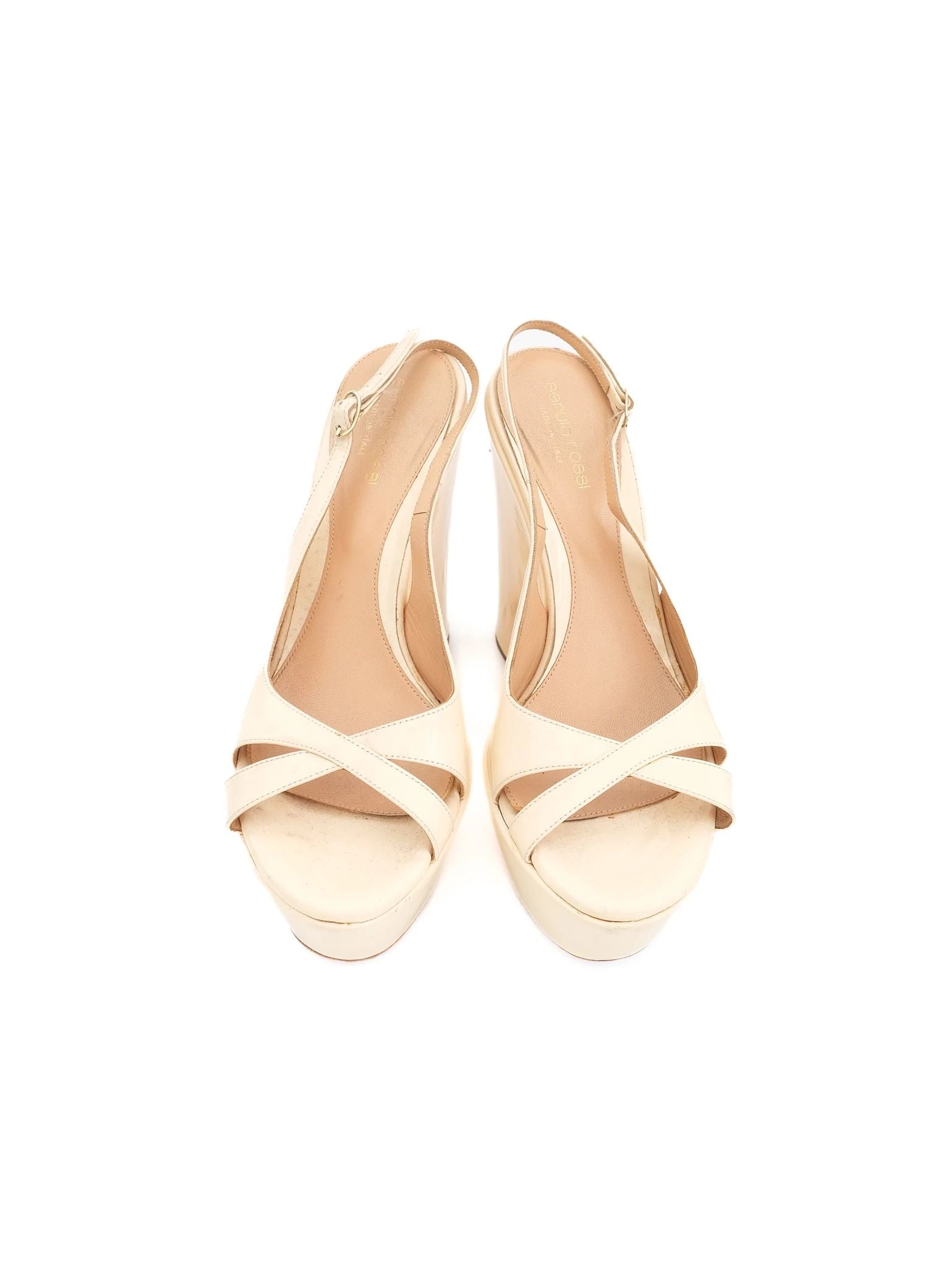 Good Sergio Rossi Yellow Leather Wedge Sandals Size 38 Women