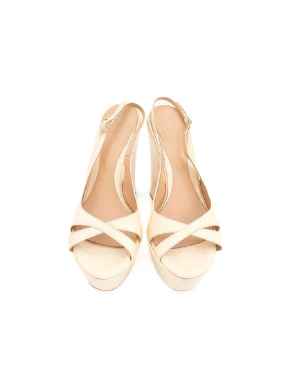 Good Sergio Rossi Yellow Leather Wedge Sandals Size 38 Women