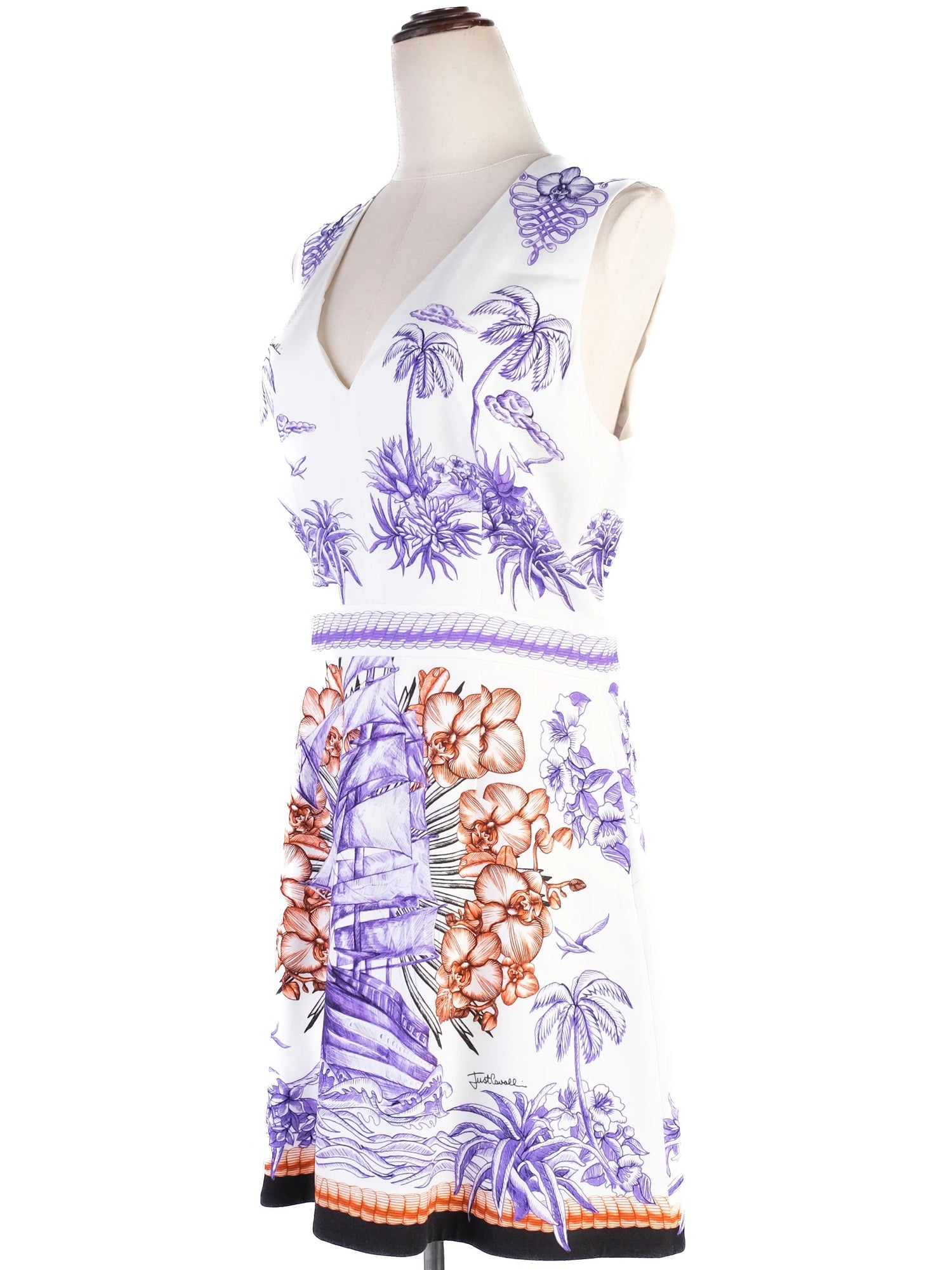 Excellent Just Cavalli Sleeveless V-Neck Tropical Dress Size XL