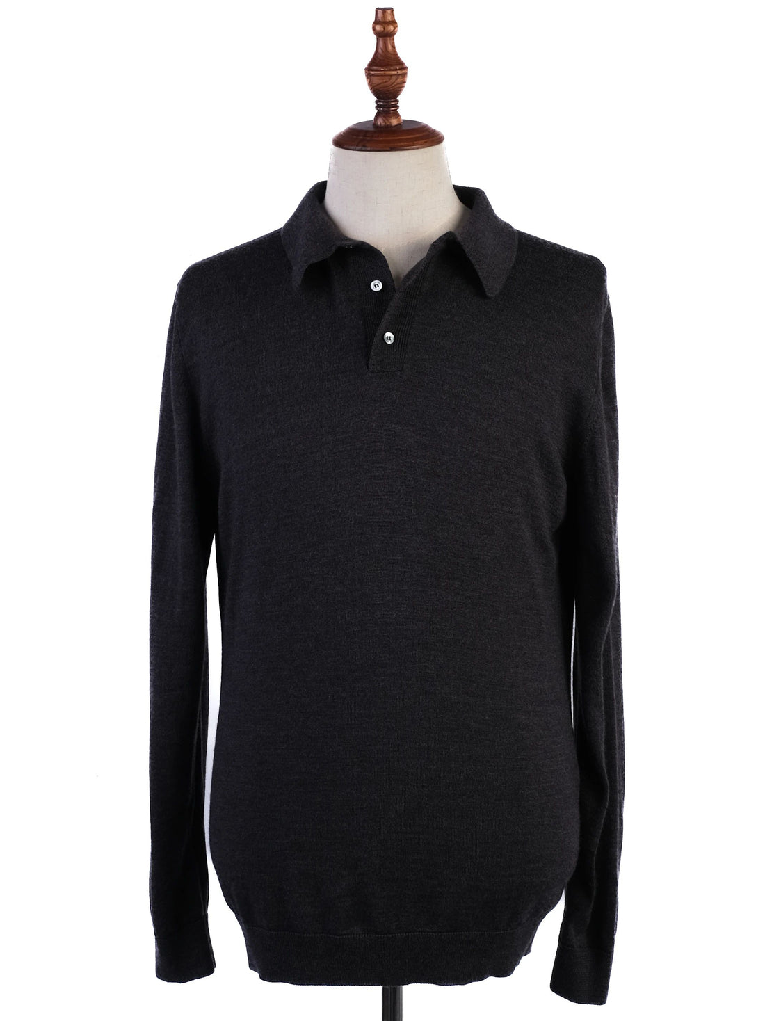 Excellent Cenere Gray Wool Long-Sleeved Polo Shirt Size L for Men